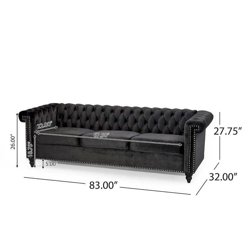 Chesterfield 3-seater Sofa with Button Tufting and Nailheads