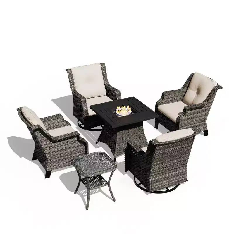 UPTIOT 6-Piece Outdoor Set with Swivel Chairs, Armchairs, Side Table & Fire Pit