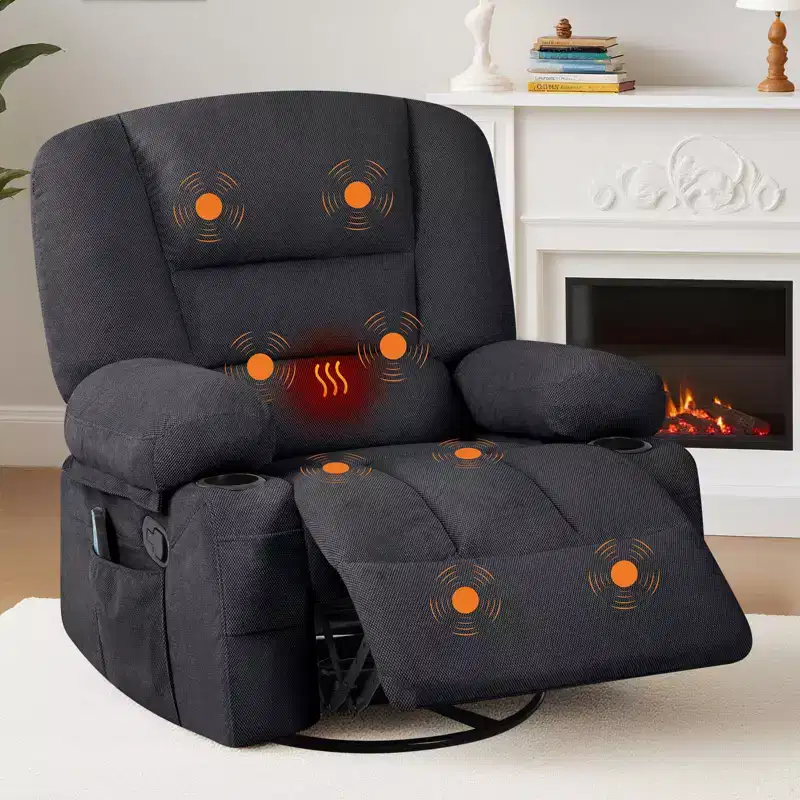 Rocker Recliner Chair with Massage & Heating, 360 Swivel, Extra Wide, Chenille or PU, for Living Room & Bedroom