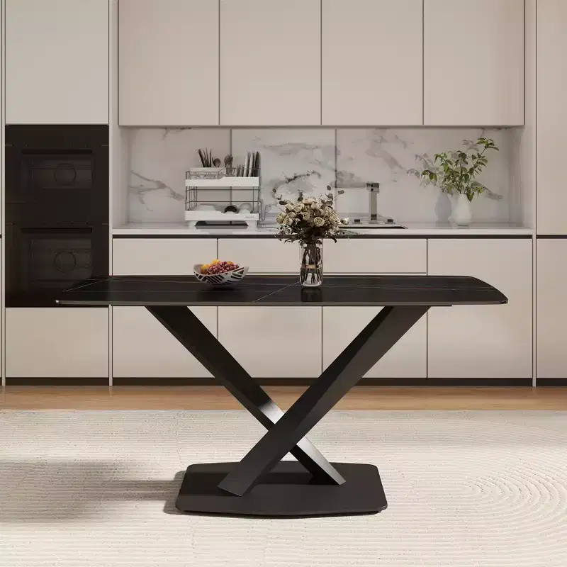 GDFStudio Basia Modern Artificial Stone Curved Rectangle Dining Table