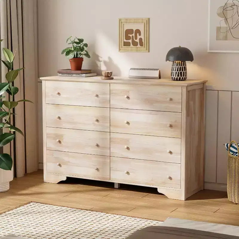 VINGLI 55 W Solid Wood Dresser 8 Drawer, Unfinished Chest for Color DIY