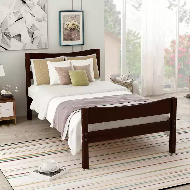 Whisen Morden Design Twin Size Wood Platform Bed with Headboard