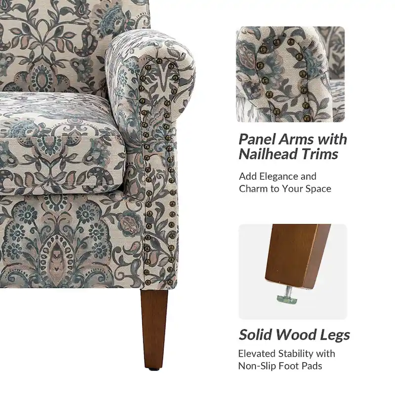 Giampiero Wooden Upholstery Armchair with Nailhead Trims by HULALA HOME