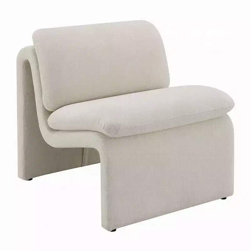 Accent Chair, Curved Open Base, Armless Modern Ivory Boucle