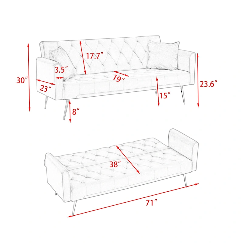 Upholstered Convertible Double Folding Sofa Bed - 19.00 x 71.00 x 30.00