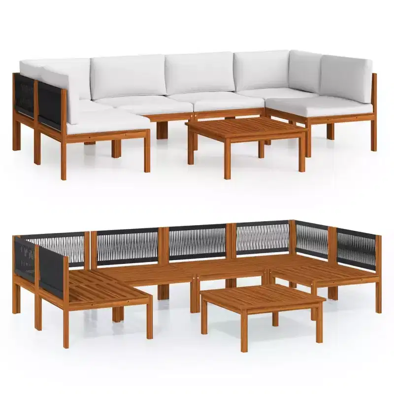 vidaXL Patio Lounge Set - 7 Pieces with Cream Cushions - Solid Acacia Wood - Includes Corner Sofa, Middle Sofa, Table - Rustic Design
