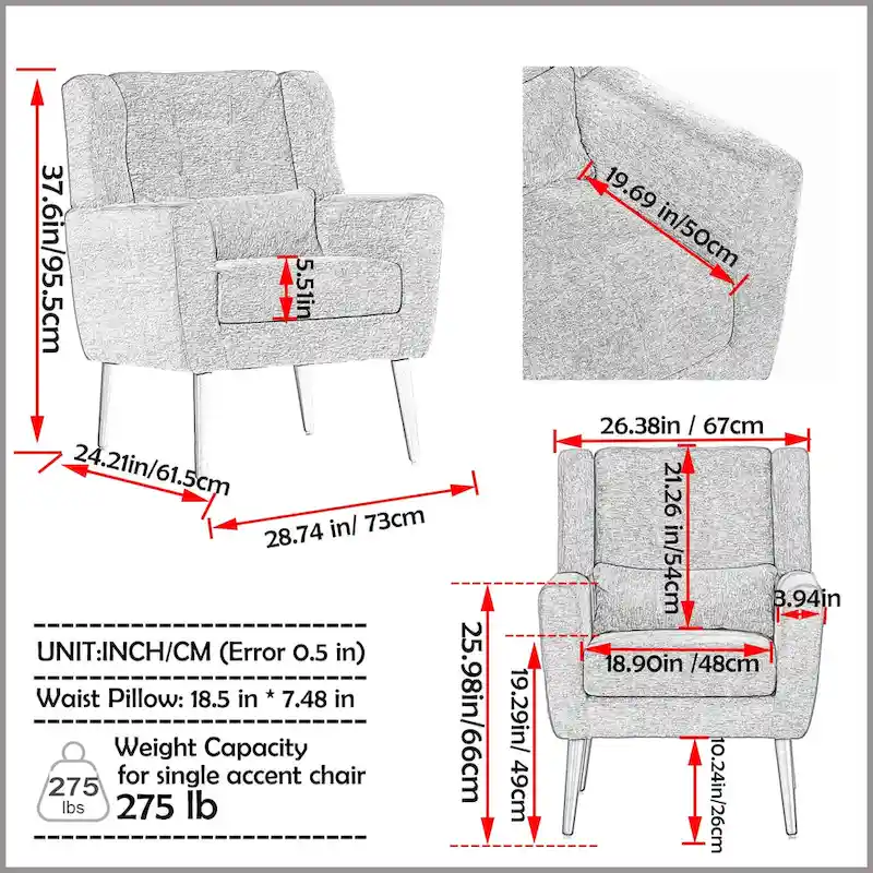 Chenille Fabric Accent Chair with Arm
