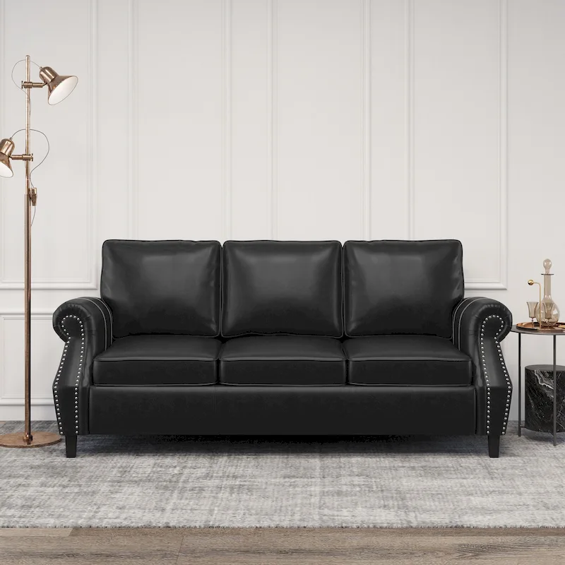 Dowd Faux Leather 3 Seater Sofa with Nailhead Trim by Christopher Knight Home