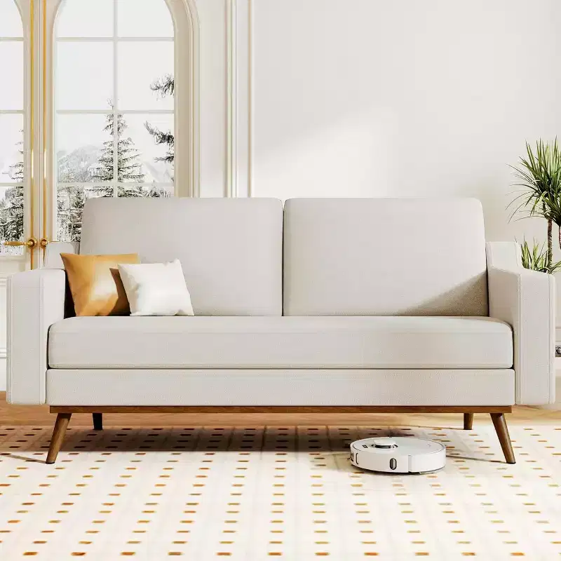 65.4 Comfy Loveseat Sofa Couches for Living Room,Mid Century Modern Small Couch with Spring Cushion,Solid Wood Frame,Tool-Free Assembly
