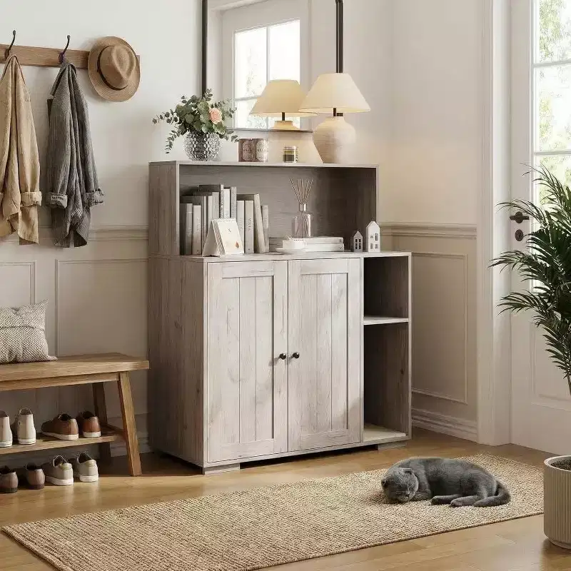 Extra Large Cat Litter Box Enclosure ,Large Automatic Litter Box Furniture,Dog-Proof Litter Cabinet with Outlet,Space for Cat Stuffs