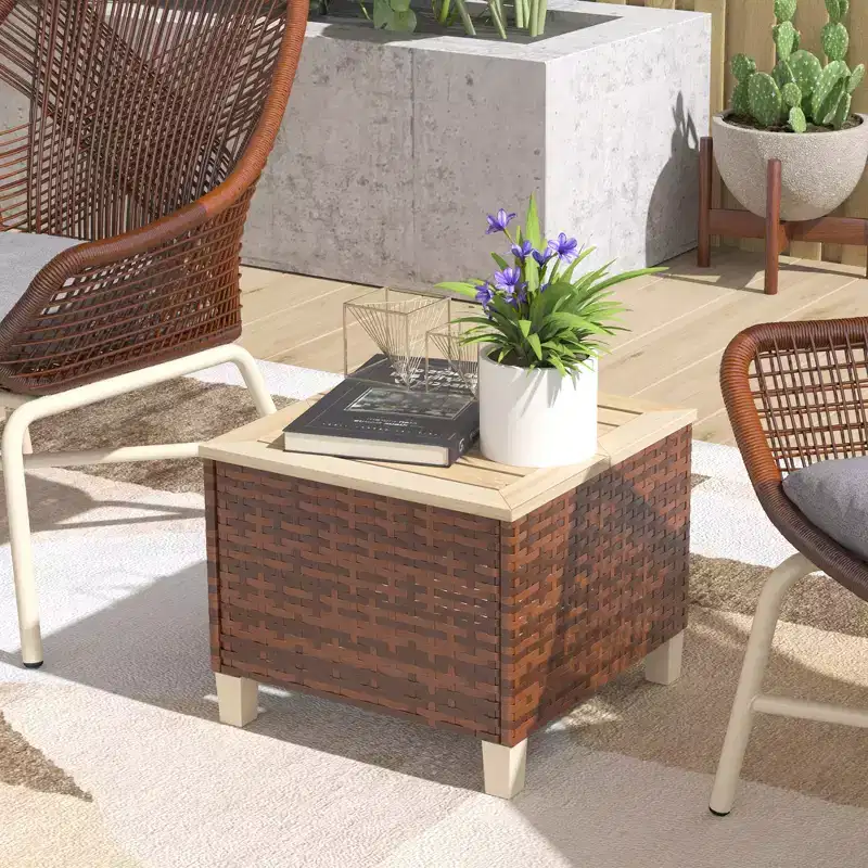 PE Rattan and Fir Wood Outdoor Side Table