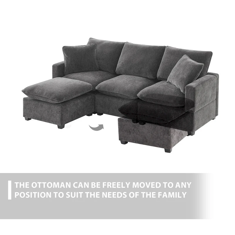 Nestfair Modern Modular Sofa 4 Seat Chenille Sectional Couch Set with 2 Pillows Included