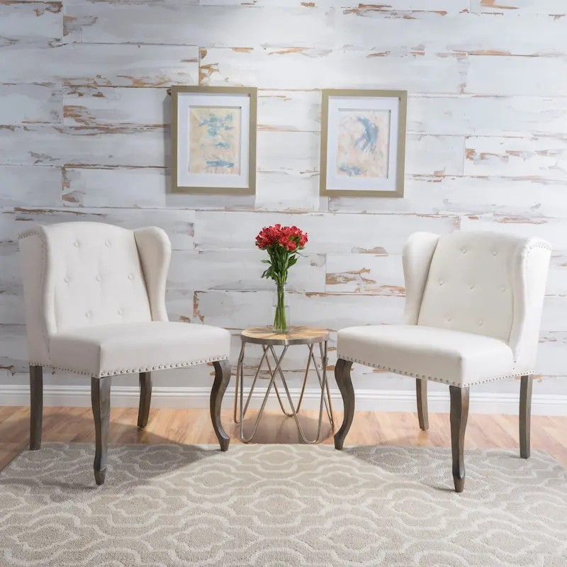 Niclas Wing Back Studded Fabric Accent Chairs (Set of 2) by Christopher Knight Home