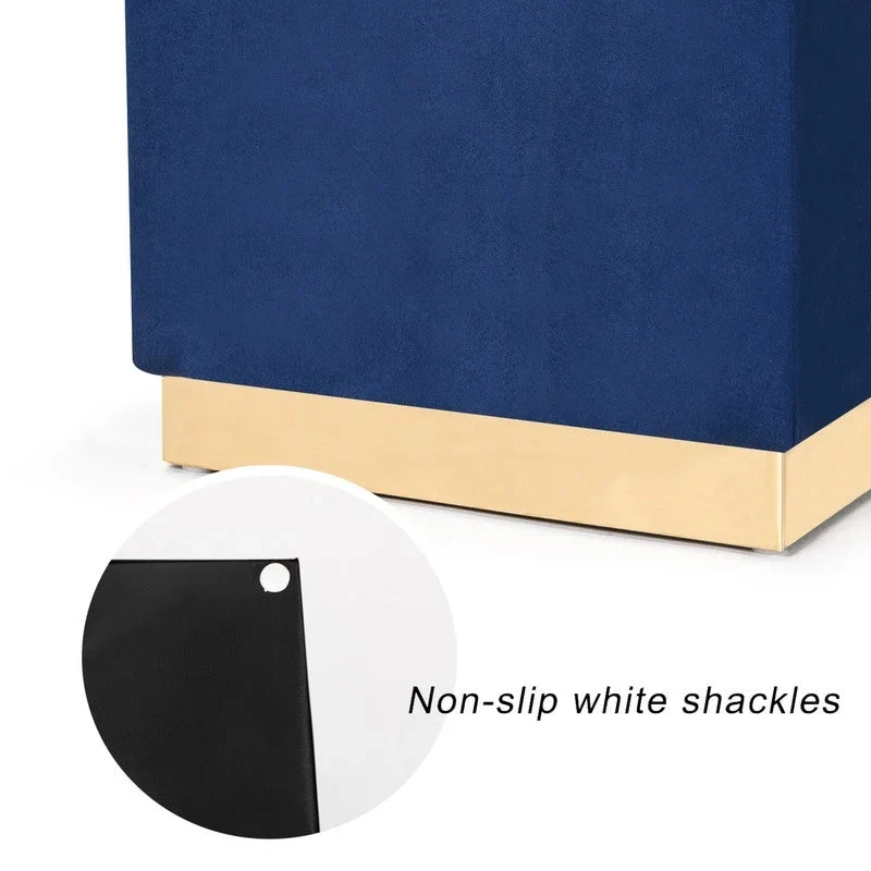 Adeco Ottoman Footrest Vanity Stool Gold Trim Footstool