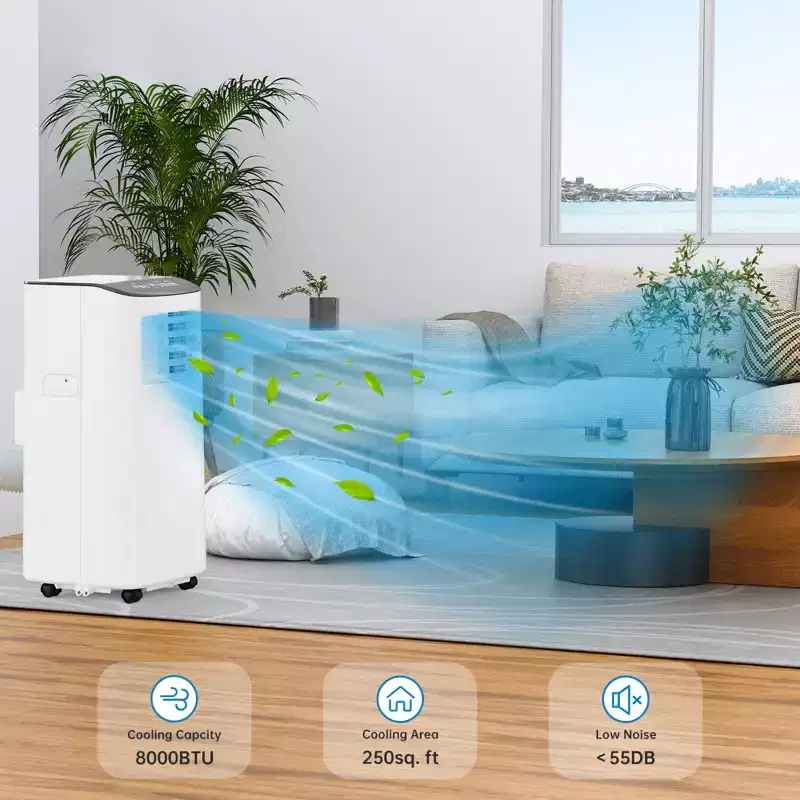 8000 BTU Portable Air Conditioner - Cools 350 Sq.Ft 3 in-1 Portable AC Dehumidifier Fan
