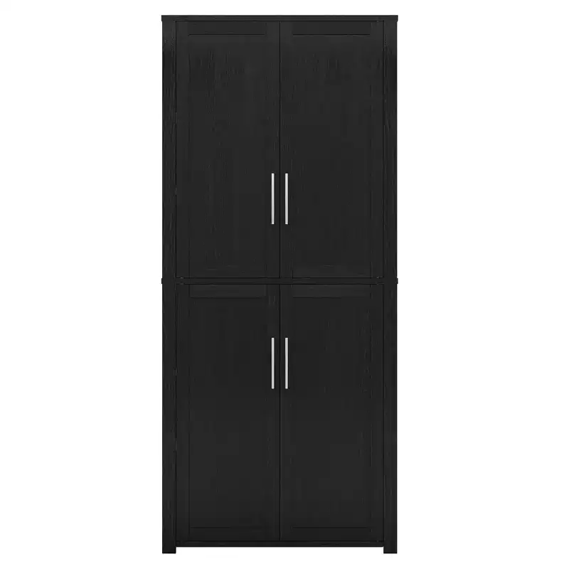 67x28x15 Inch White Wood Grain Freestanding 4-Door Storage Cabinet with Solid Wood Doors for Home Living Room