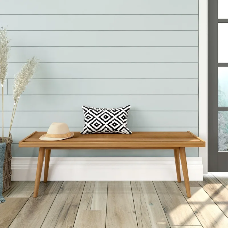 Plank and Beam Mid Century Double Wood Entryway Bench - 56.3 L x 16.5 W x 17.5 H