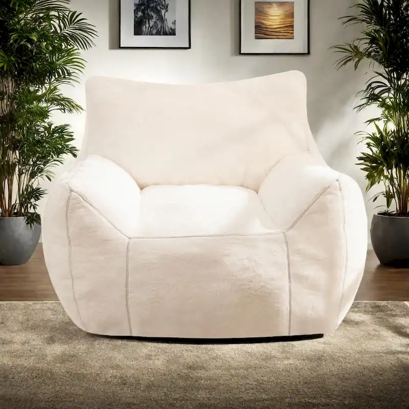 Faux Fur Bean Bag Chair with Back Support, High-Density Shredded Foam Filler, and Versatile Design