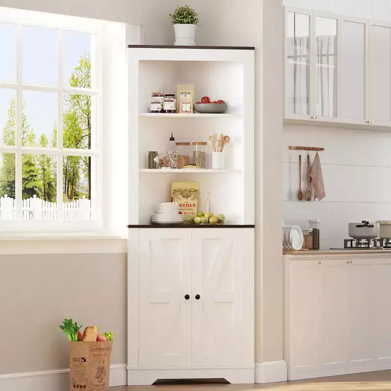 Corner Storage Cabinet Farmhouse Style, Small Floor Corner Cabinet with Door & Adjustable Shelf, Narrow Organizer for Bathroom, Pantry, Living Room