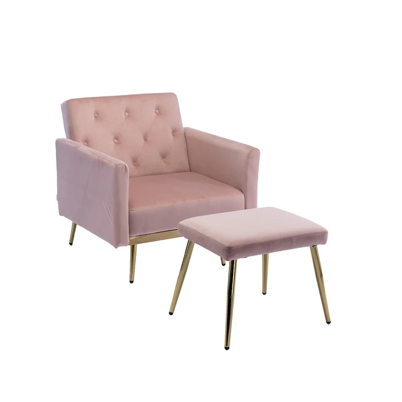 HOMEFUN Velvet Tufted Adjustable Armrests and Backrest Armchair with Ottoman
