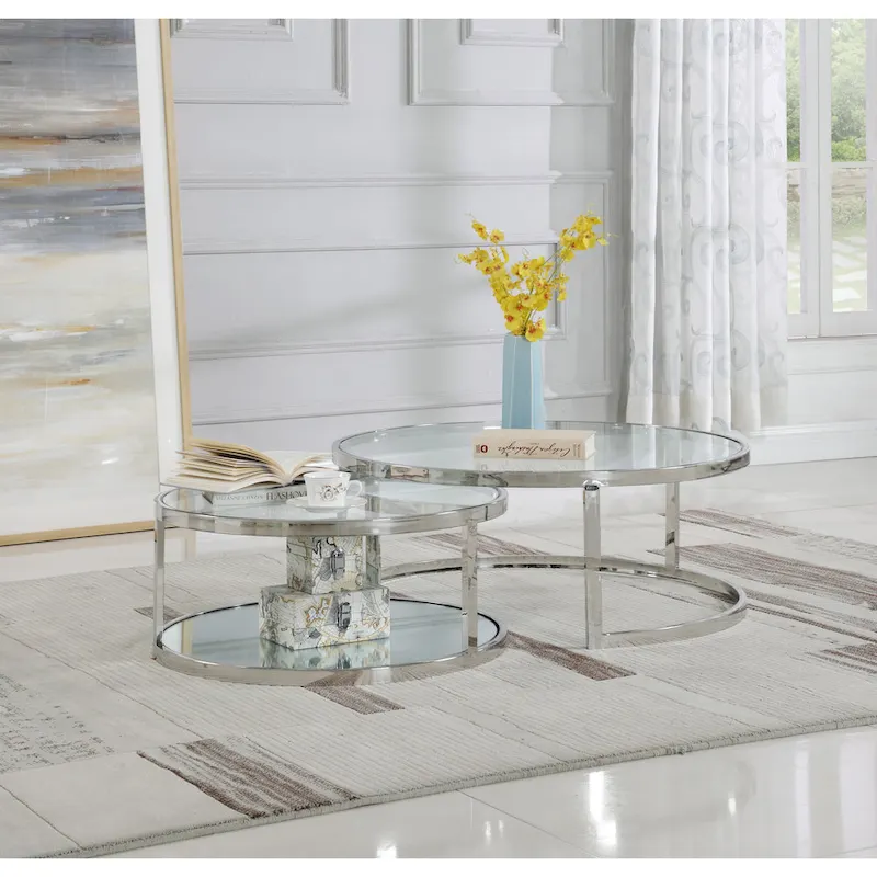 Somette 2-in-1 Round Nesting Cocktail Table Set - Cocktail Table - Cocktail Table