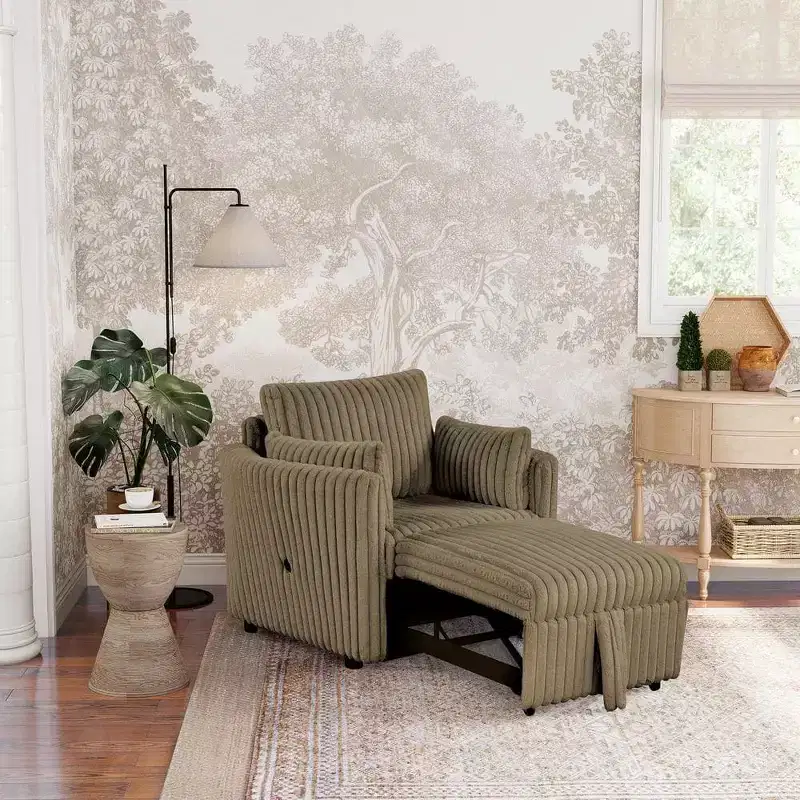 Convertible Lounge Chair with USB and 2 Pillows Single Sofa Bed Pullout Sleeper Sofa Couches