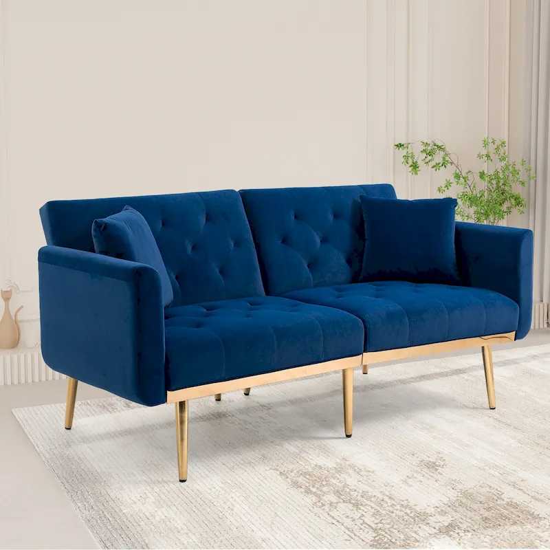 65.35 Velvet Futon Sofa Bed with Adjustable Backrest