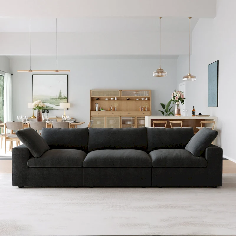 Black Commix Down Filled Overstuffed Sectional Sofa with Ottoman
