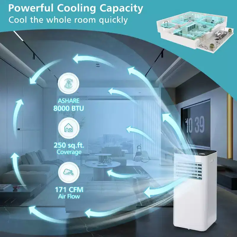 Costway 8000 BTU Portable Air Conditioner 3-in-1 Air Cooler with Fan Dehum Sleep Mode