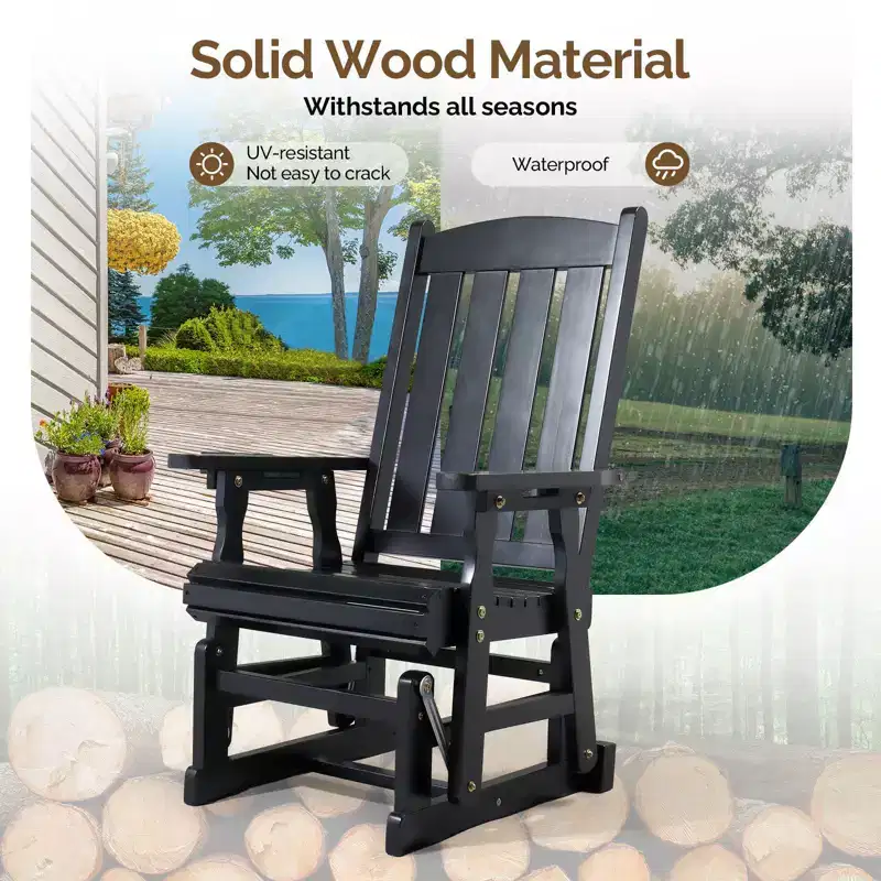 Karl Home | 32 in. Solid Wood Patio Glider Chair with Cup Holder
