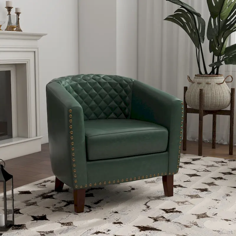 Ethan Accent Chair Barrel PU Leather with Nailhead Trim