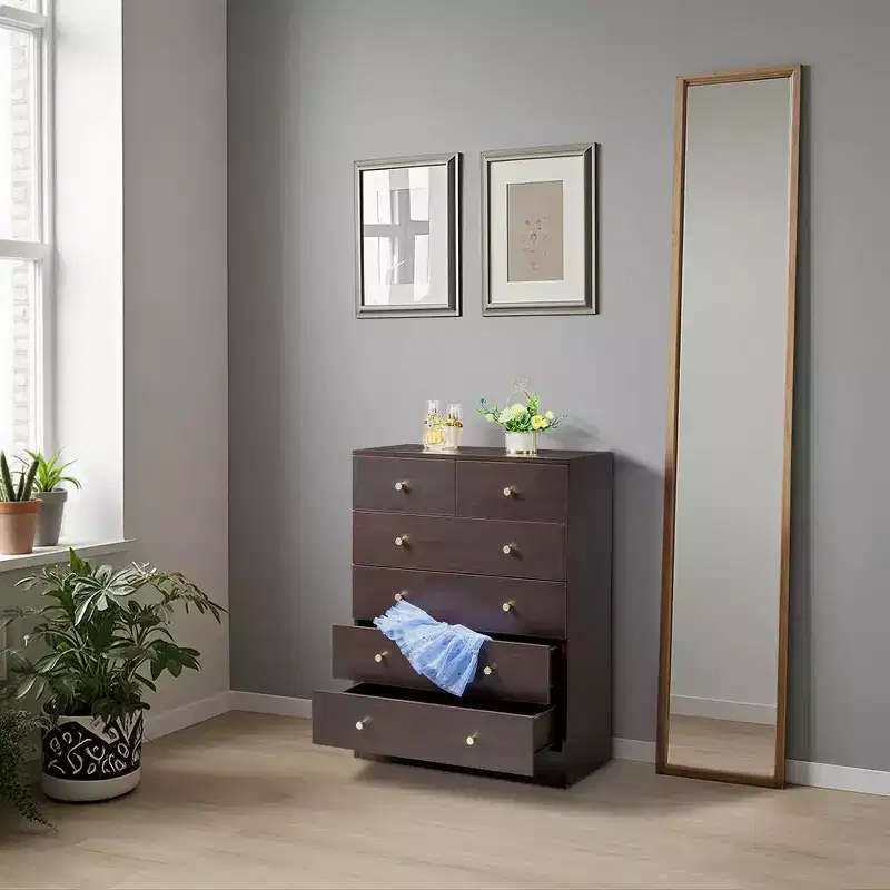Karl Home 6-Drawer Brown Particle Board 25.98in. W Chest of Drawer