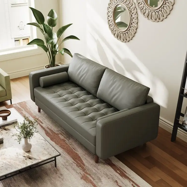 Stateside Upholstered Leather Square Arm Sofa Couch 70