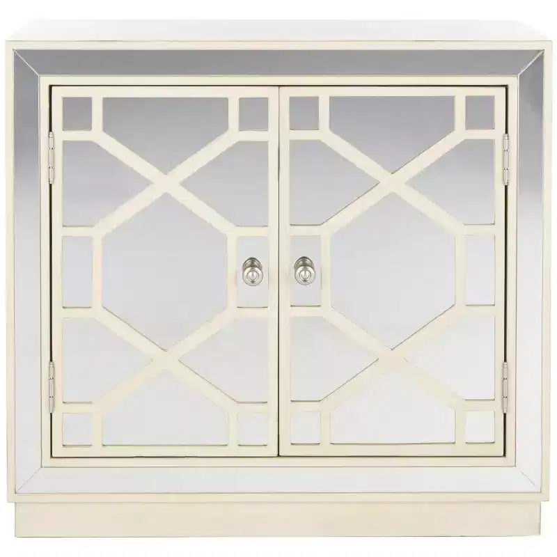 2-Door Chest Cabinet, Champagne & Mirror Finish, Acacia & MDF, 31.9