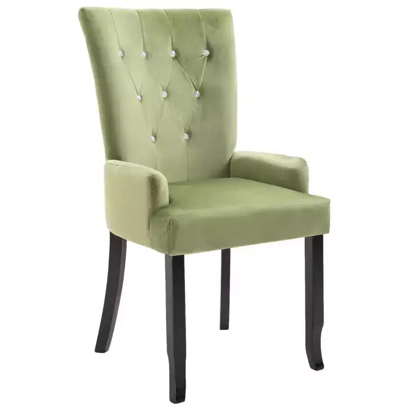 Dining Chair Light Green Polyester Velvet, Solid Oak Wood