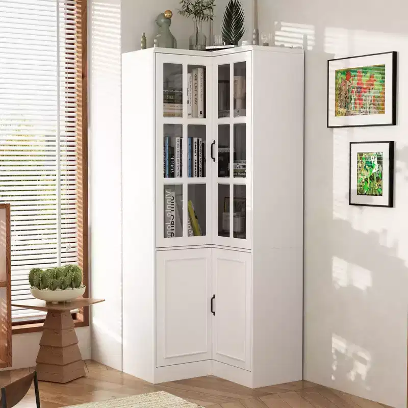 Famapy Vertical Bookcase White Right Angle Type Design Corner Placement