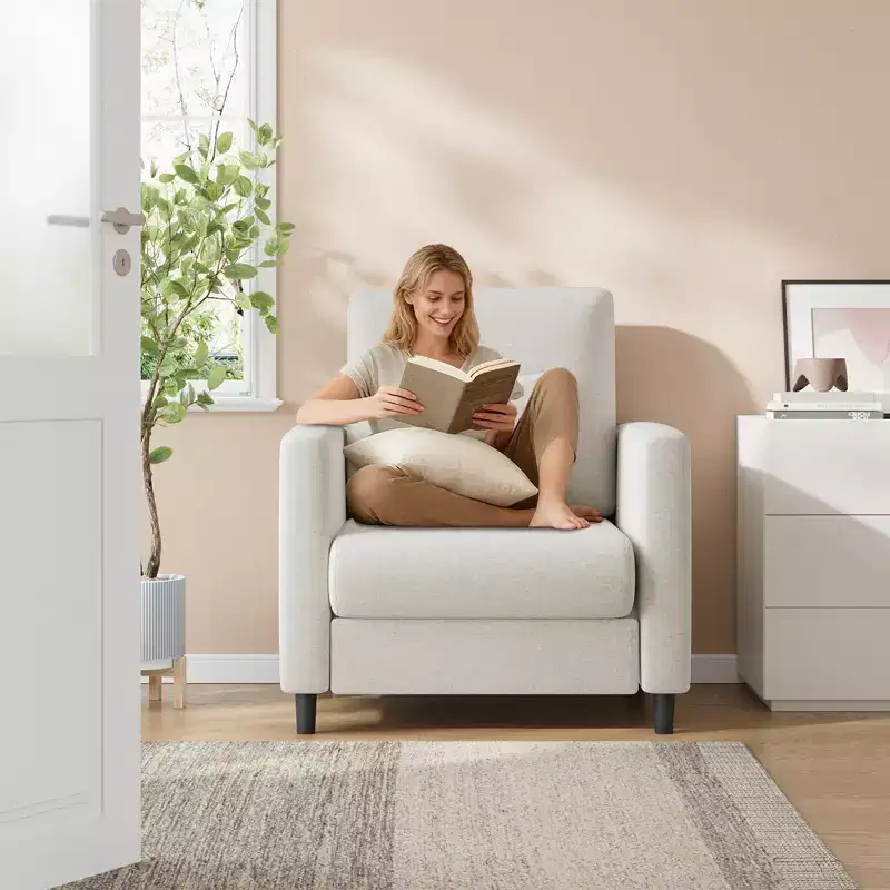 Fabric Armchair, Single Sofa Chair, Comfy Upholstered Reading Accent Chair for Bedroom & Living Room