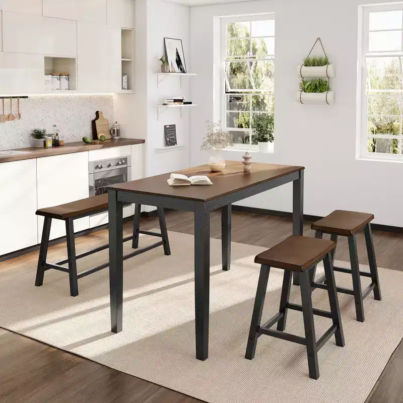 Wood Dining Table with Rectangular Dining Table & Stools & Bench