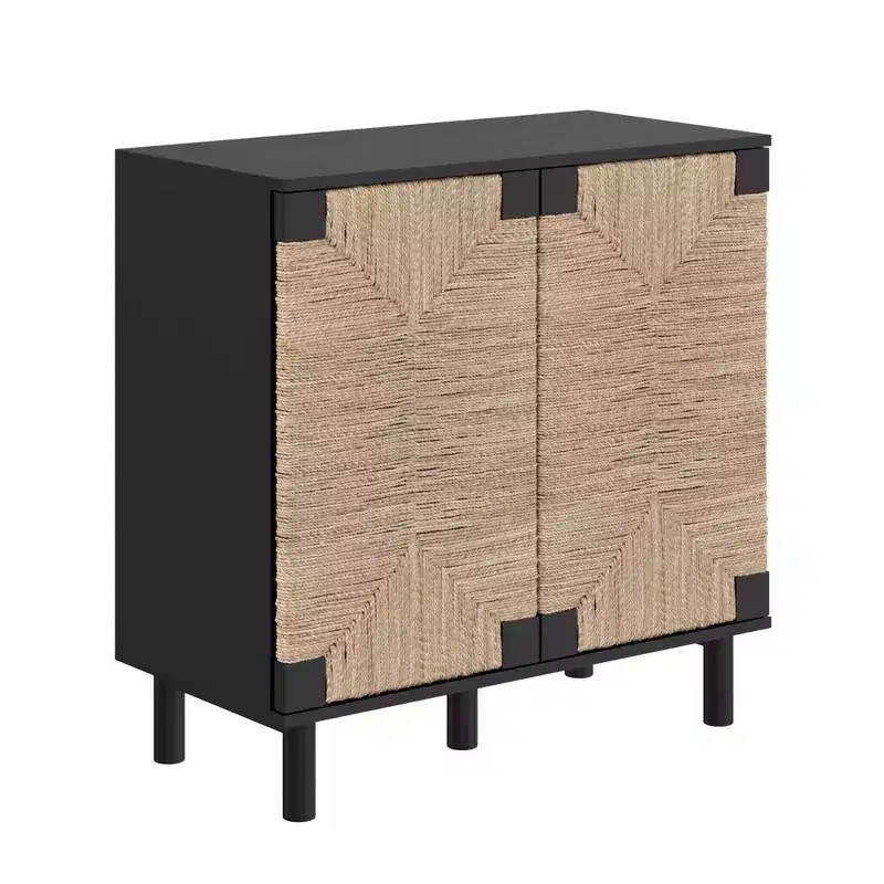 Beacon Wood and Seagrass 2 Door Storage Cabinet - Nathan James