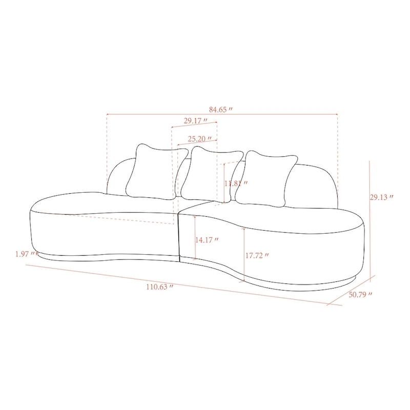 Pasargad Home Simona Curved Sofa with 3 Pillow Included
