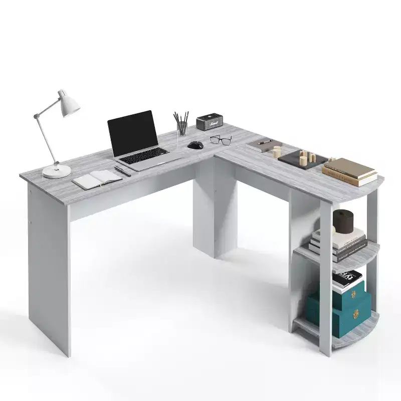 Modern L-Shaped Corner Desk – Home Office Desk with Two Side Shelves