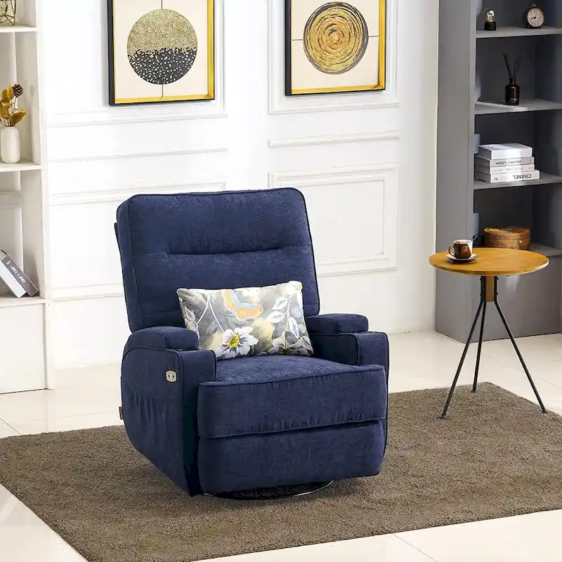 MCombo Electric Power Swivel Glider Recliner Chair with Heat and Massage, Fabric 7752