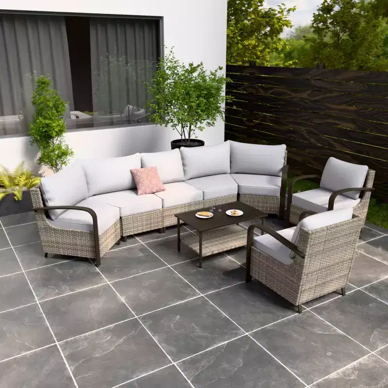 EAGLE PEAK Coastal Vista Outdoor Patio Furniture Set, Half-Moon Curved Wicker Patio Conversation Set with Coffee Table