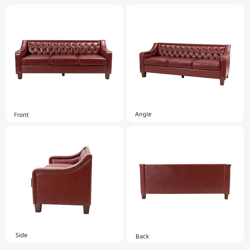 Mateo 82.28 Wide Transitional Genuine Leather Sofa with Nailhead Trim and Button-Tufted Back