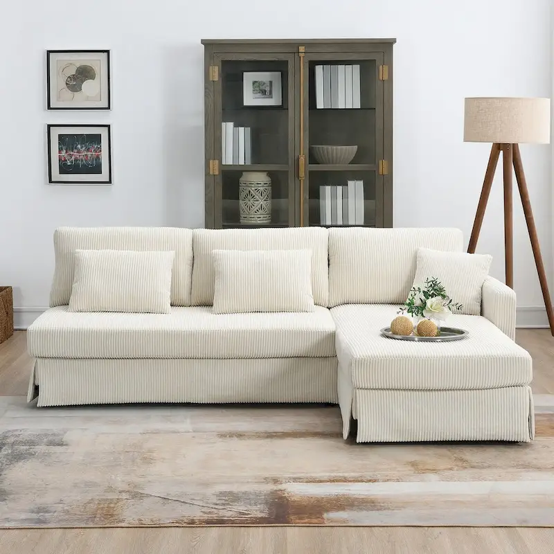Modern 4-Seat L-Shaped Convertible Sofa with Reversible Chaise and Pillows