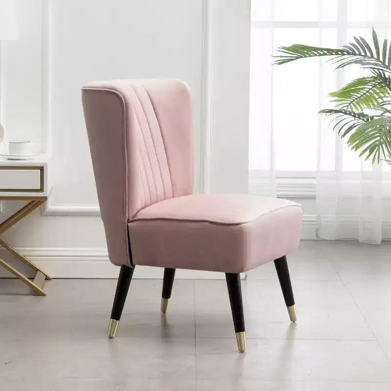 Velvet Accent Chair, Contemporary Upholstered Armchair with Curved Back, Dense Foam Padding & Black Rubberwood Legs, Pink