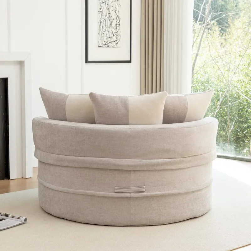 Modern Round Barrel Accent Chair with Ottoman - Velvet Lounge Sofa