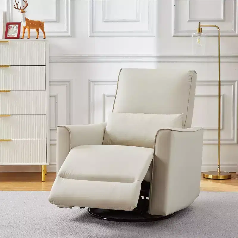 360Swivel Rocking Recliner Chair, Glider Rocking Chair, Upholstered Faux Leather Recliner