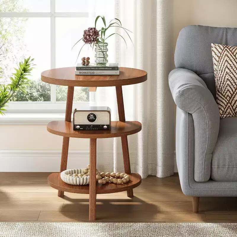 Tribesigns 3-Tier Round End Table, 19.69 W Side Table, Small Round Nightstand for Living Room, Bedroom and Couch Side, Brown
