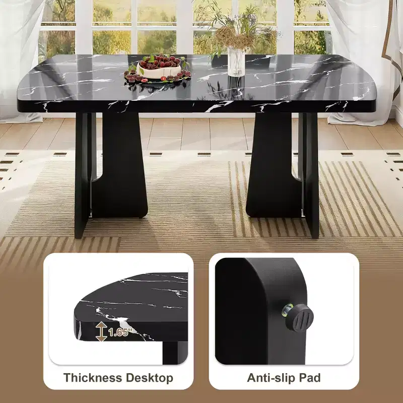 GDFStudio Hawkins 63 Modern Faux Marble Dining Table with Sturdy Geometric Legs